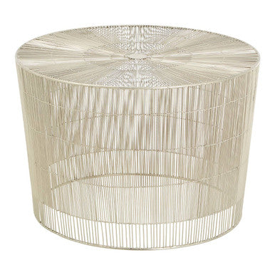Silver Pewter-Finish Round Cage Side Table with Concentric Circle Design | Templar