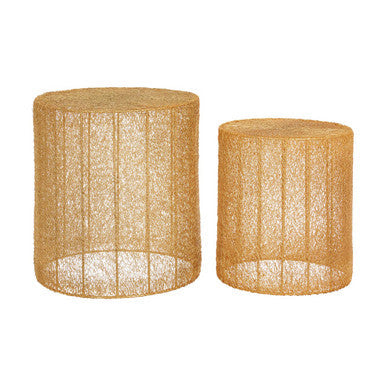 Set of 2 Gold Finish Open Weave Mesh Round Side Tables | Templar