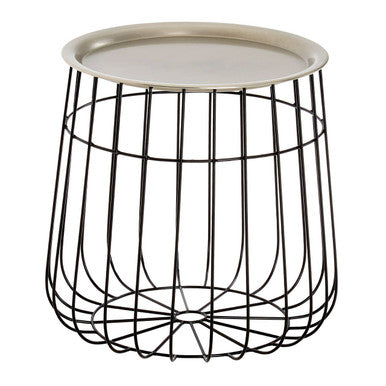 Silver Recessed Top Side Table with Black Wireframe Iron Base | Templar