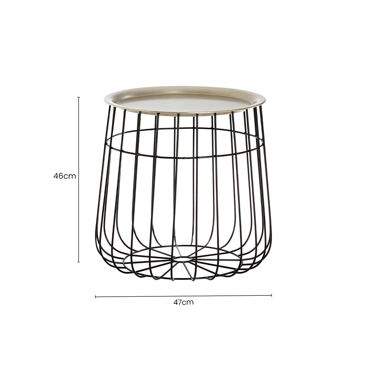Silver Recessed Top Side Table with Black Wireframe Iron Base | Templar
