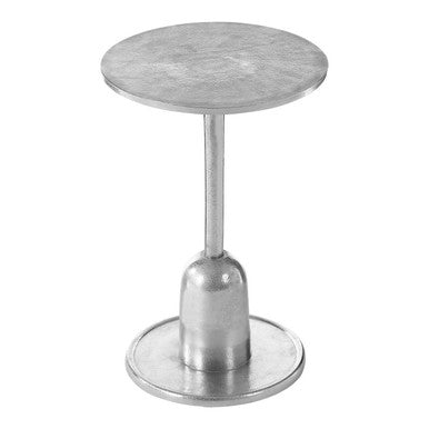 Metallic Silver Round Side Table with Asymmetrical Design | Halle