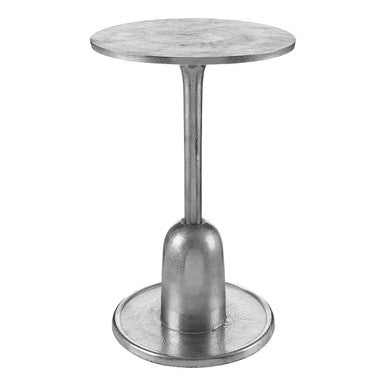 Metallic Silver Round Side Table with Asymmetrical Design | Halle