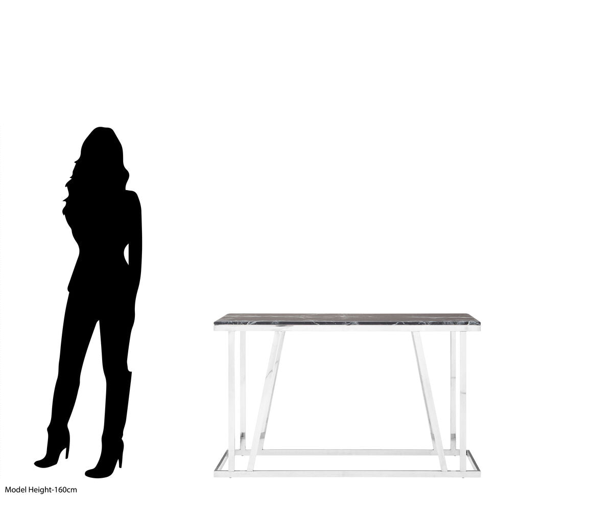 Ackley Silver Console Table With Black Marble Top