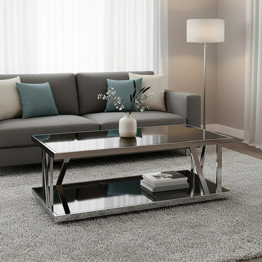 Ackley Silver Coffee Table With Black Glass