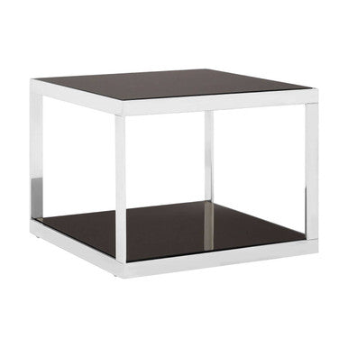 Black Tempered Glass Shelves Coffee Table with Silver Square Stainless Steel Frame | Ackley