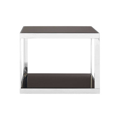 Black Tempered Glass Shelves Coffee Table with Silver Square Stainless Steel Frame | Ackley