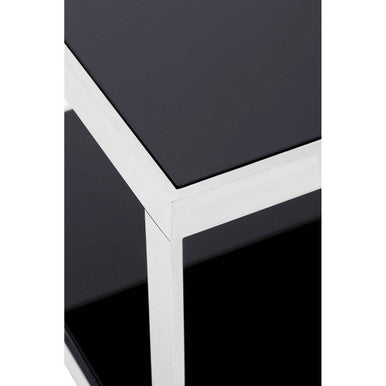 Black Tempered Glass Shelves Coffee Table with Silver Square Stainless Steel Frame | Ackley