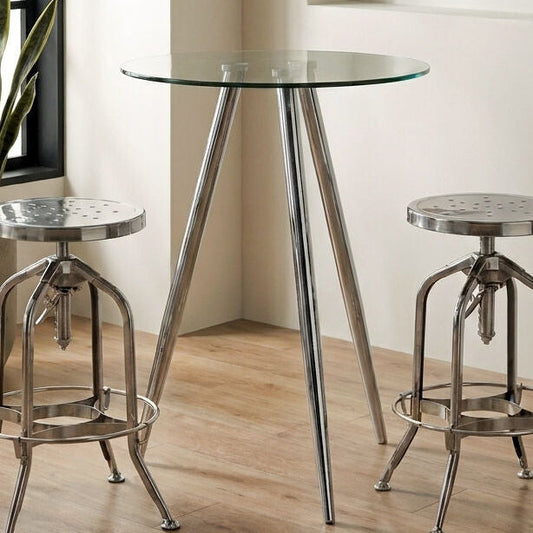 Silver Round Glass Top Bar Table with Chrome Legs | Barton