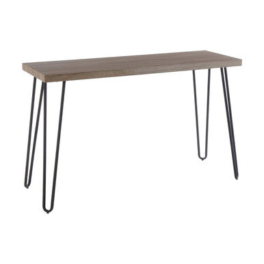 Natural Veneer Wooden Top Console Table with Hairpin Metal Legs, Borough