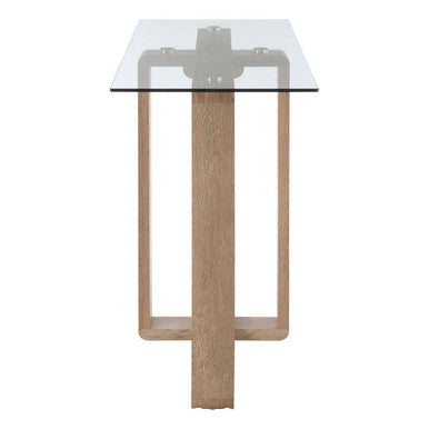 Clear Tempered Glass Top Console Table with Natural Wood Effect Legs | Barton