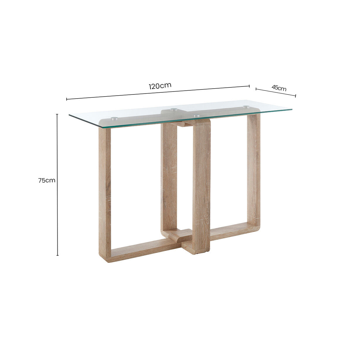 Clear Tempered Glass Top Console Table with Natural Wood Effect Legs | Barton