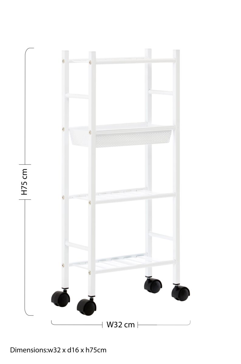 4 Tier White Trolley with Basket | Dara
