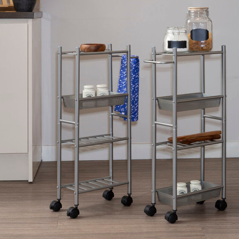 4 Tier Brush Nickel Trolley with 2 Baskets | Dara