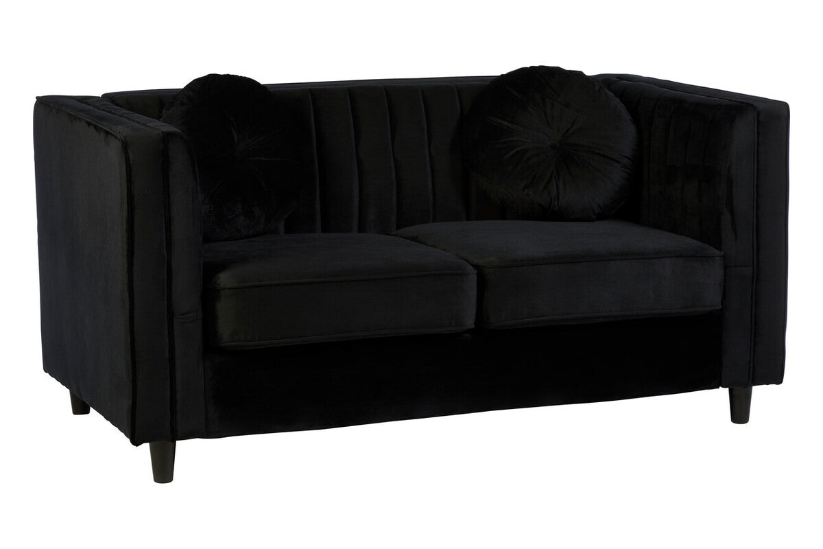 Farah Two Seat Black Velvet Sofa