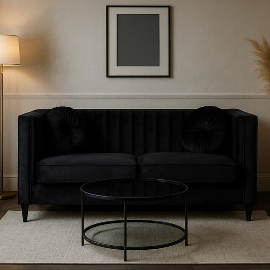 Farah Two Seat Black Velvet Sofa