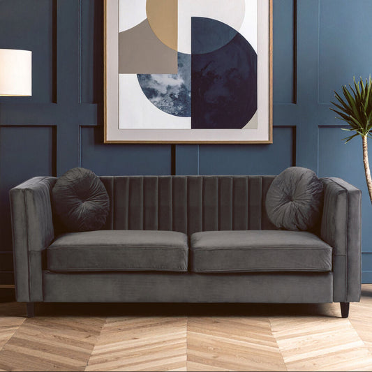 3 Seater Grey Velvet Sofa, Farah