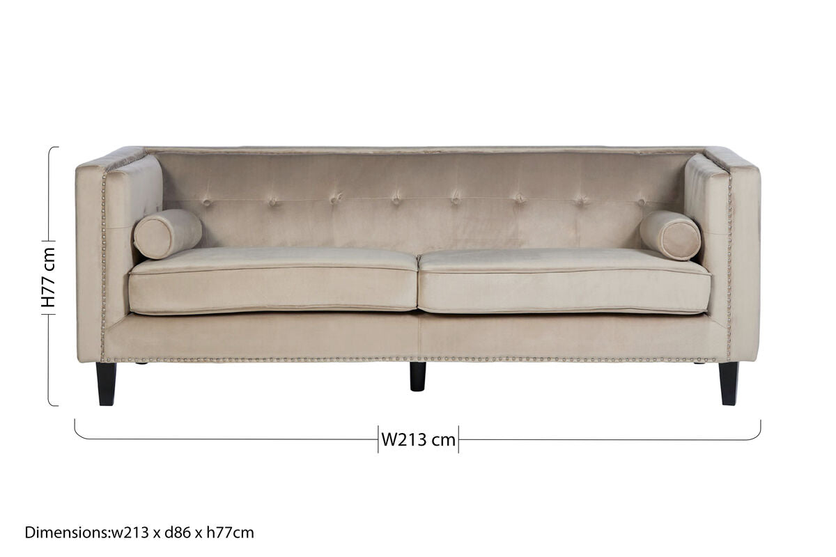 Felisa 3 Seat Mink Velvet Sofa.