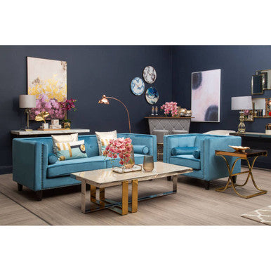 Felisa 3 Seat Blue Velvet Sofa