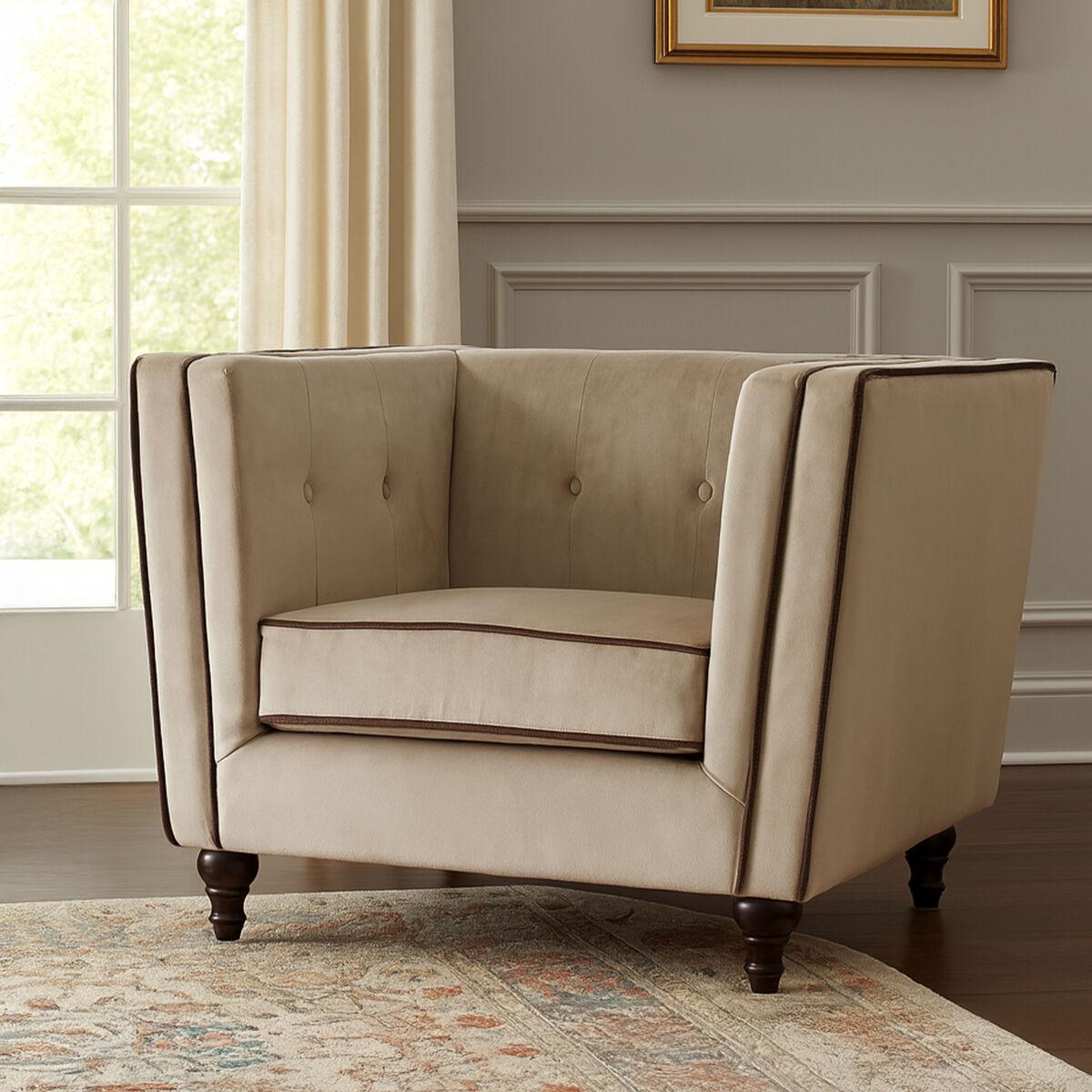 Ferris Mink Velvet Chair with Tuxedo Design