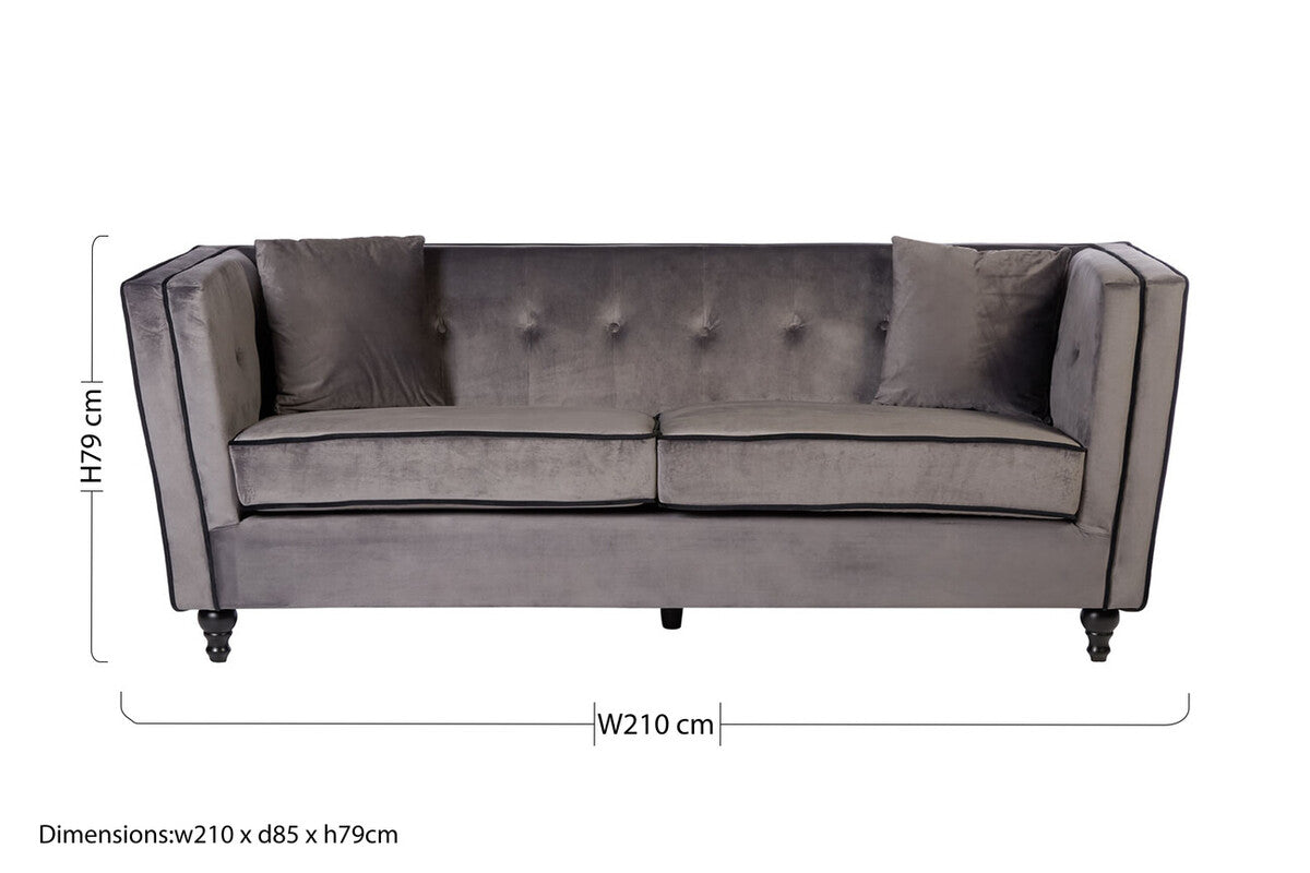 3 Seater Grey Velvet Sofa | Ferris