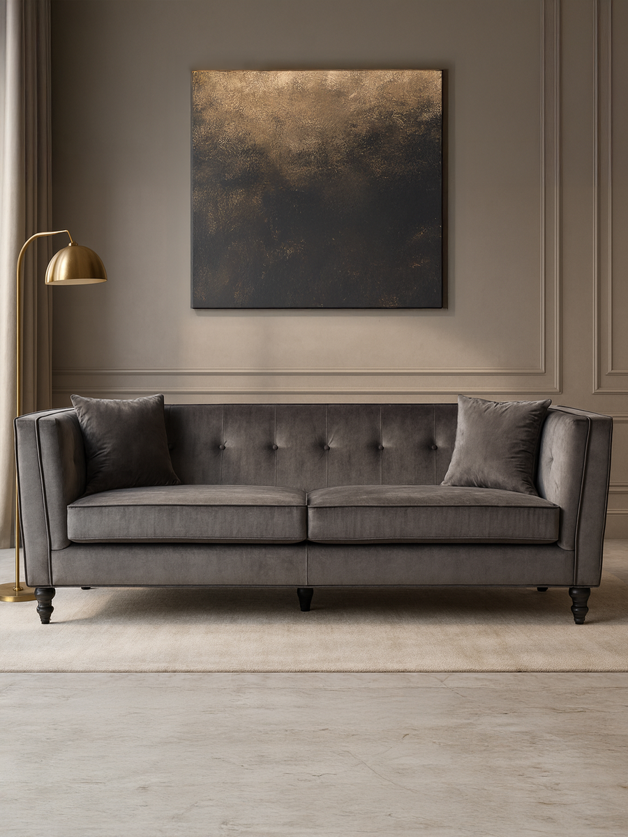 3 Seater Grey Velvet Sofa | Ferris