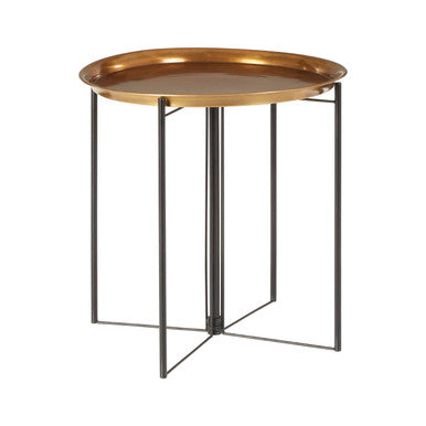 Large Brass Finish Tray Top and Black Metal Base Side Table, Hege