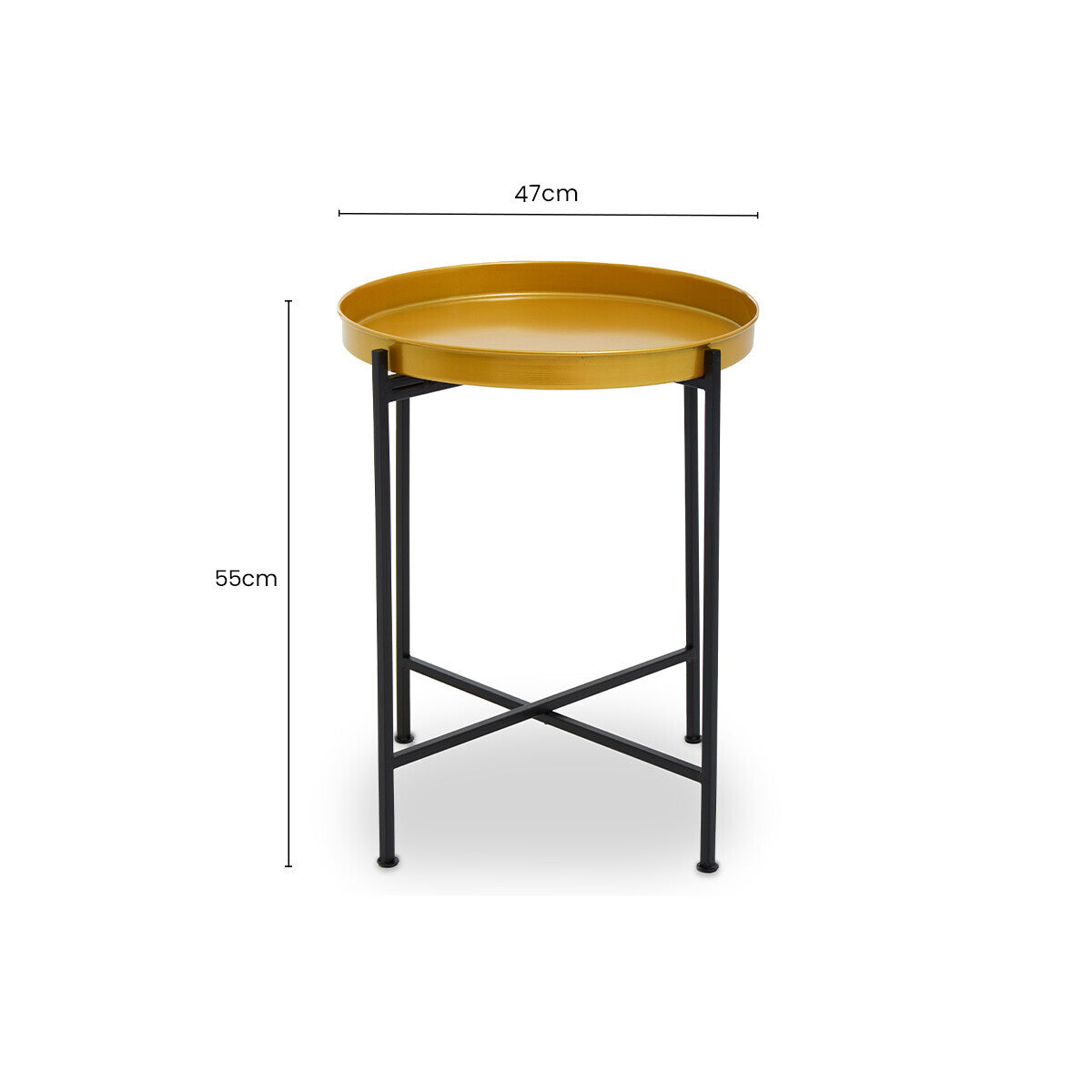 Small Brass Finish Tray Top and Black Metal Base Side Table, Hege
