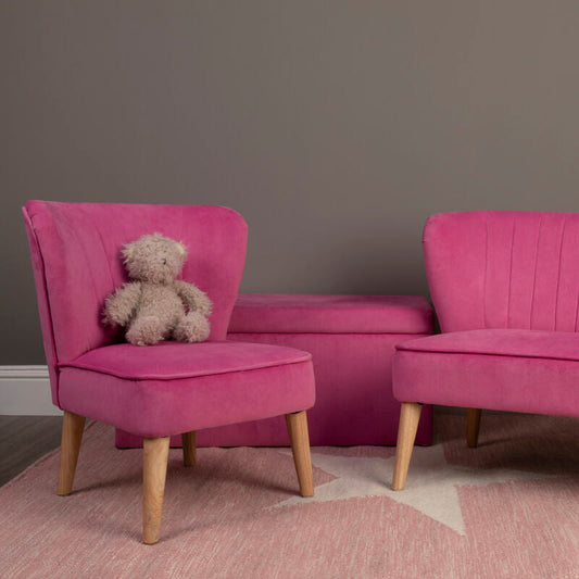 Mia Pink Velvet Kids Ottoman