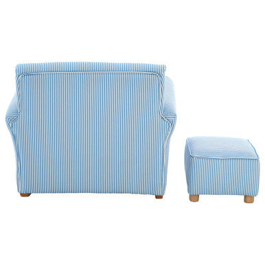 Kids Blue And White Stripe Rocking Chair With Footstool