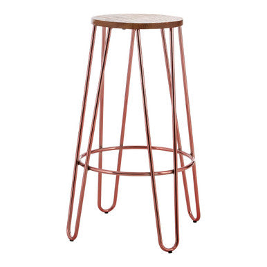 District Rose Gold Finish Wooden Top Bar Stool With Metal Legs