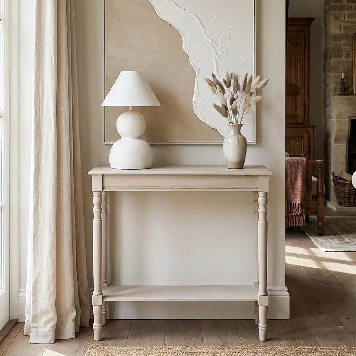 Heritage Grey Putty Wooden Console Table with Lower Shelf