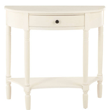 White Semi Circular Top Wooden One-Drawer Console Table with Lower Storage Shelf, Heritage