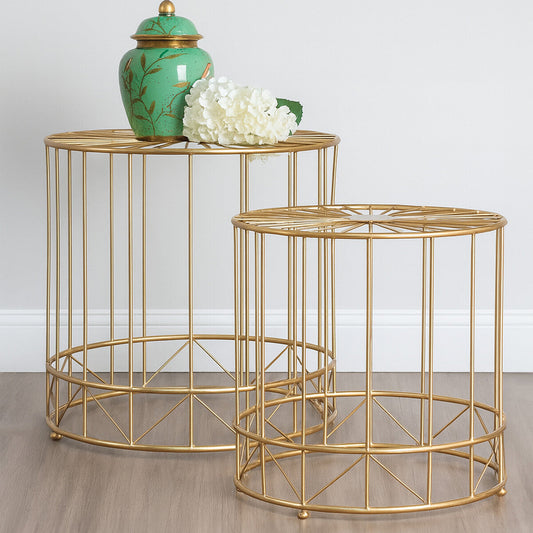 Gold Sunburst Tops Design Side Tables with Gold Meta Frame | Lexi