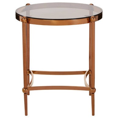 Rose Gold Steel Frame Side Table with Tempered Glass Top, Forli