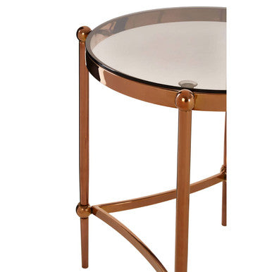 Rose Gold Steel Frame Side Table with Tempered Glass Top | Forli