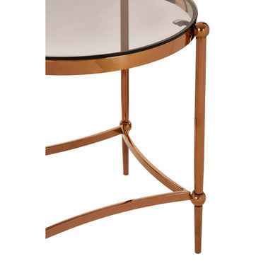 Rose Gold Steel Frame Side Table with Tempered Glass Top | Forli