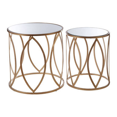 Arcana Set Of Two Gold Finish Side Tables.