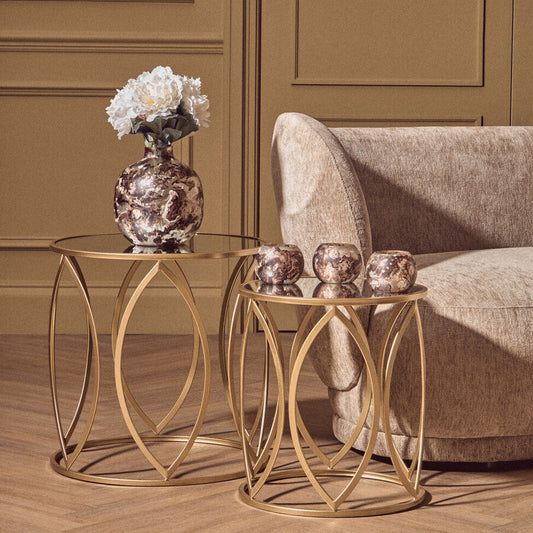 Arcana Set Of Two Gold Finish Side Tables.
