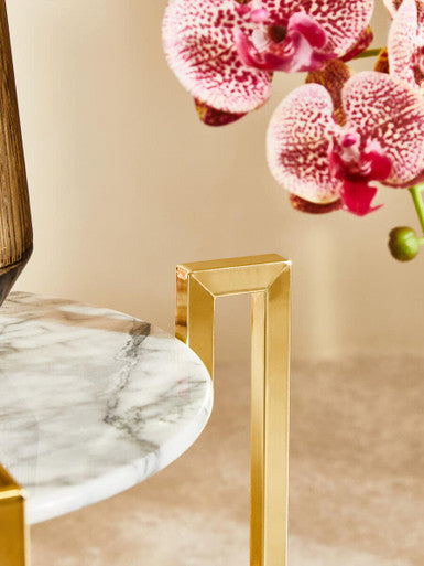 Cibal White Marble Side Table With Warm Gold Base