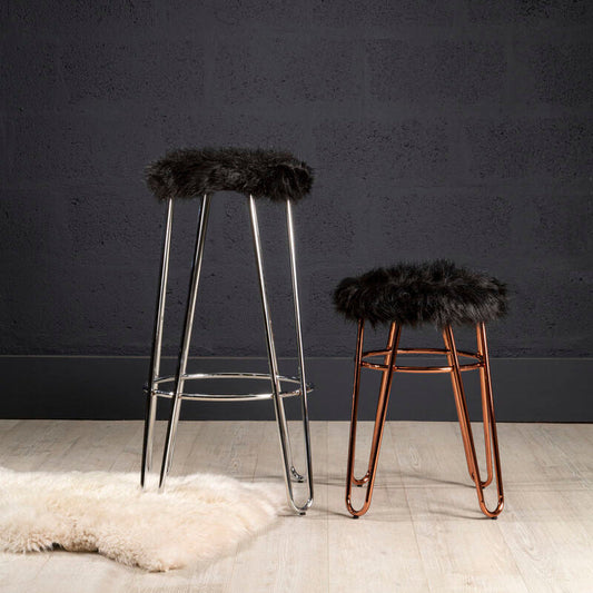 District Faux Fur Rose Gold Finish Stool