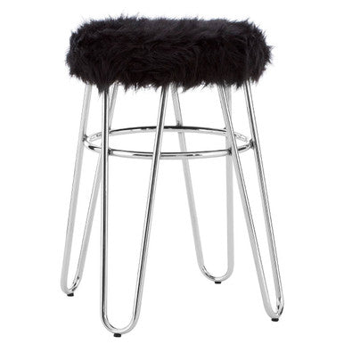 District Black Faux Fur Stool
