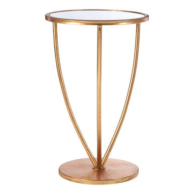 Mirrored Top Side Table with Distressed Gold Finish Metal Frame, Marcia
