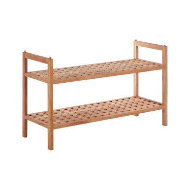 2 Tier Walnut Wood Grid Design Stackable Shoe Rack | Arla