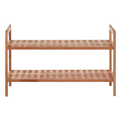 2 Tier Walnut Wood Grid Design Stackable Shoe Rack | Arla