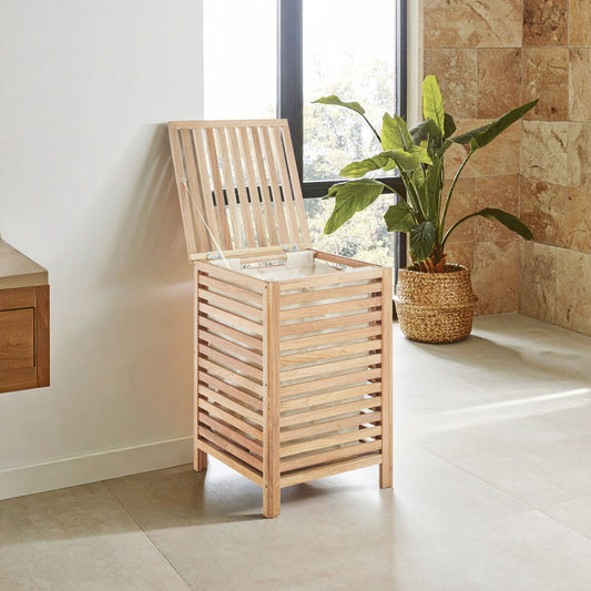 Arla Walnut Wood Laundry Hamper with Lining