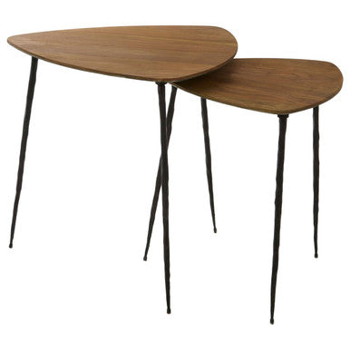Set of 2 Brown Wooden Nesting Side Tables with Iron Legs | Gamelan