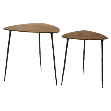 Set of 2 Brown Wooden Nesting Side Tables with Iron Legs | Gamelan