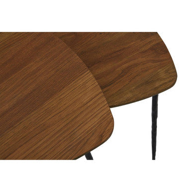 Set of 2 Brown Wooden Nesting Side Tables with Iron Legs | Gamelan