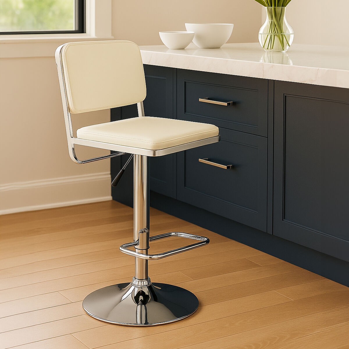 Stockholm White Seat And Chrome Base Bar Stool