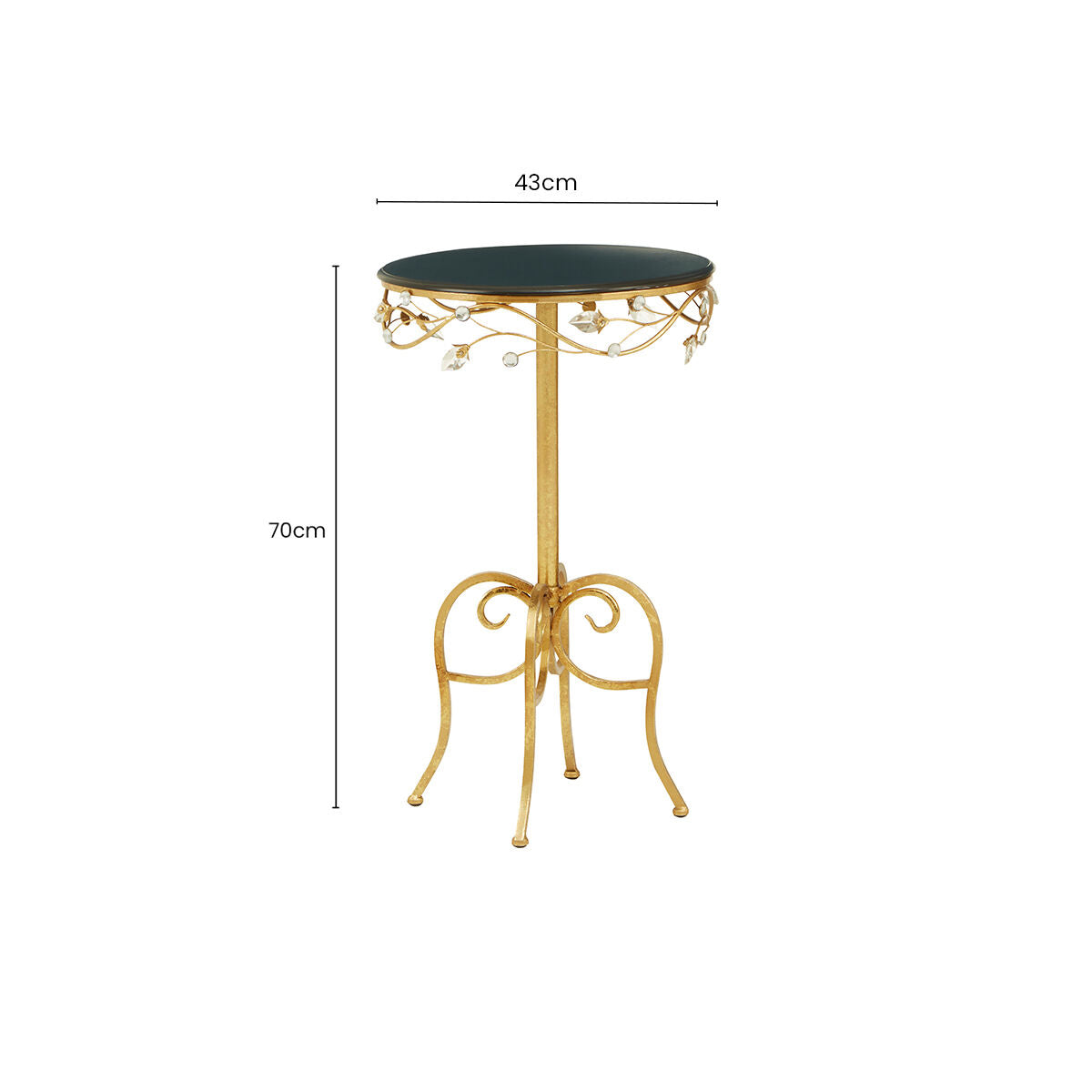 Black Wooden Top Round Side Table with Gold Metal Frame, Yaxi
